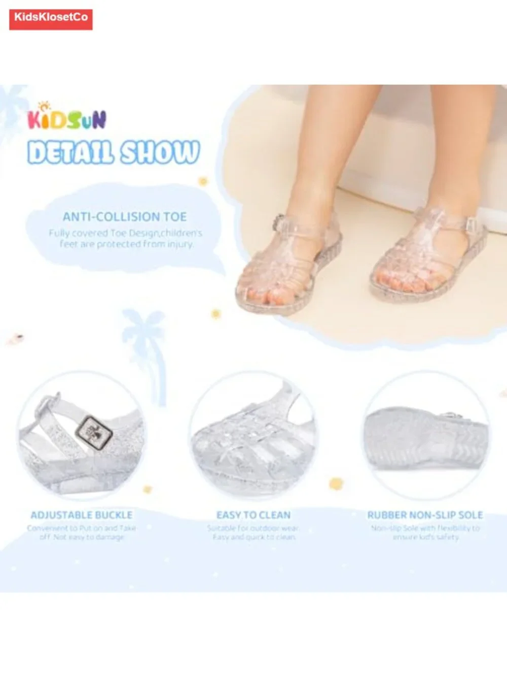 Toddler Girls Jelly Sandals Closed Toe Water Beach Summer Shoes Soft Rubber